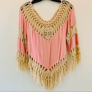 Small Super Cute Pink top with funky, boho fringe.